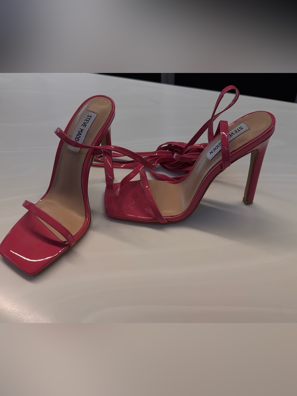 Steve Madden Pink Patent Strappy lace up High Heel Sandals